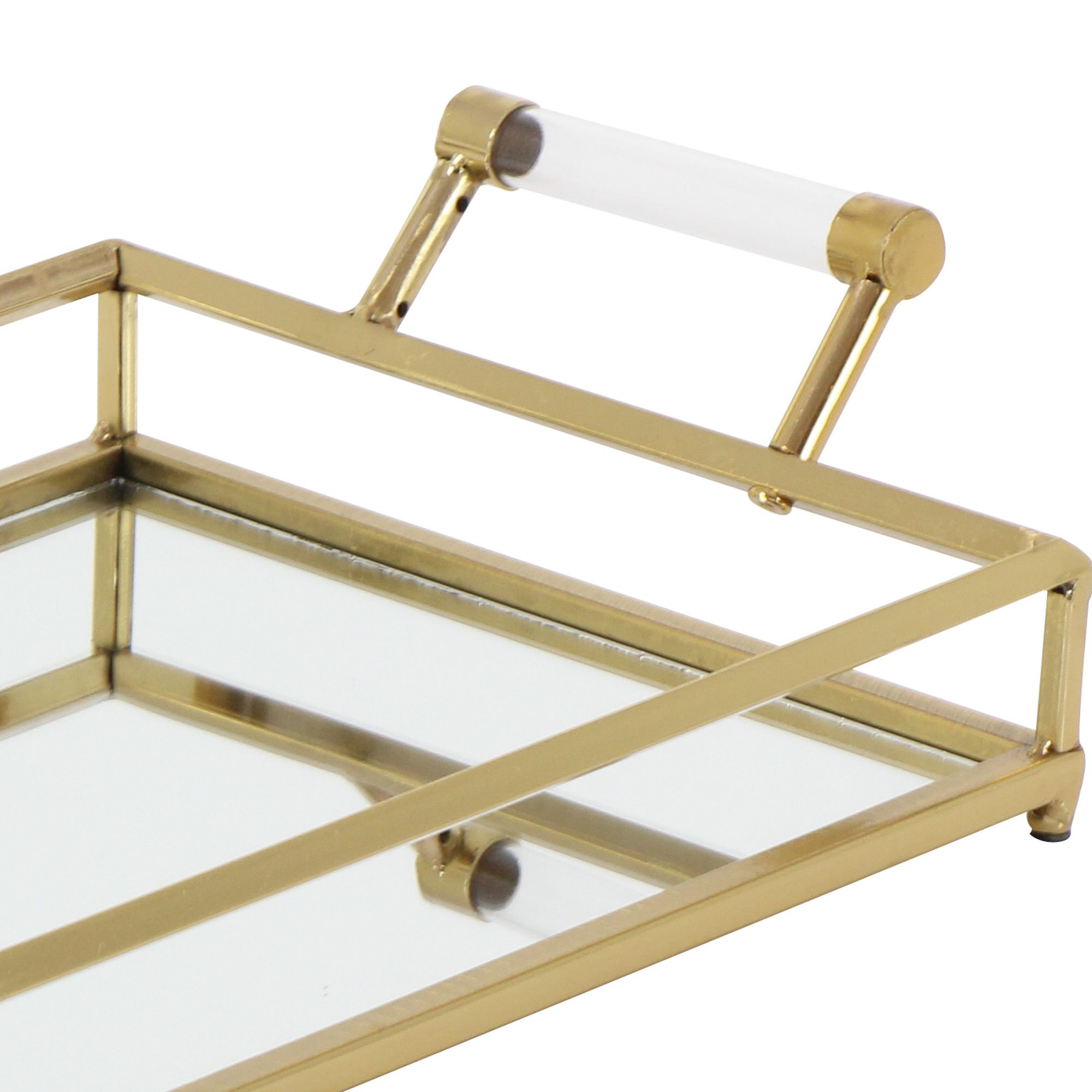 Image 2 Metallic Gold Rectangular Decorative Tray with Handles more views