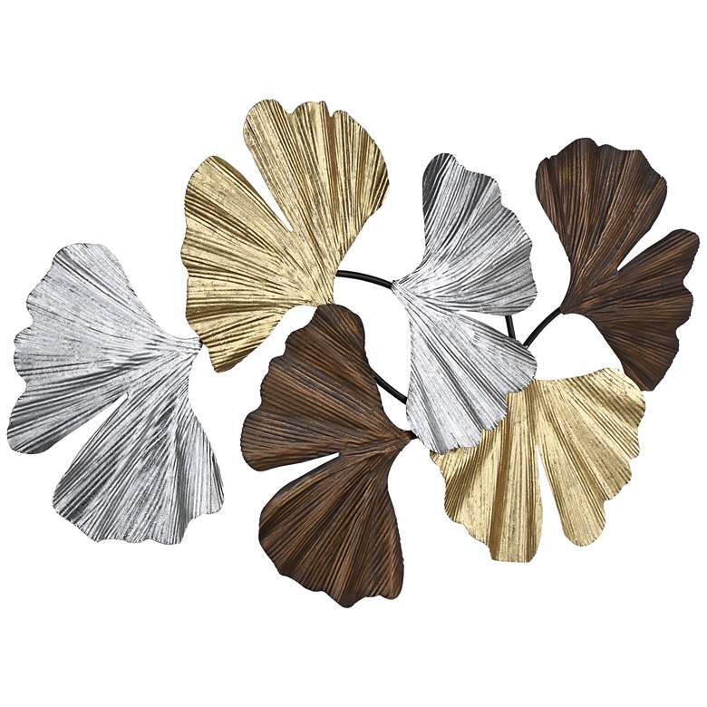 Image 4 Metallic Leaves 41 inch Wide Metal Wall Art more views