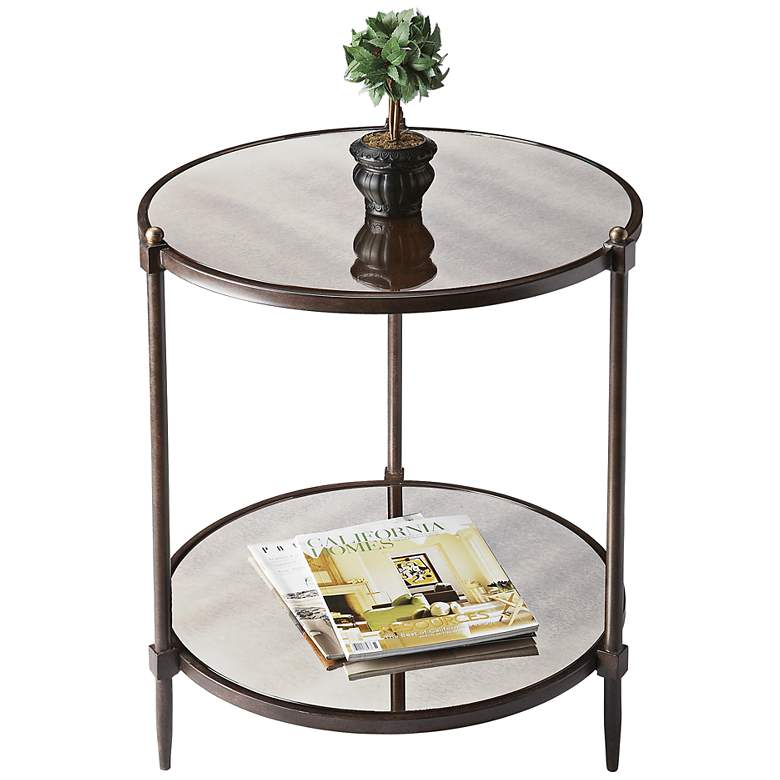 Image 1 Metalwork 22" Wide Pewter and Gold Mirrored Glass Side Table