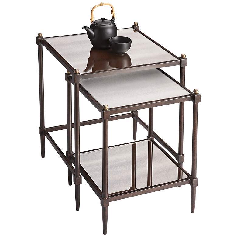Image 1 Metalworks Pewter Finish Antique Glass Square Nesting Tables