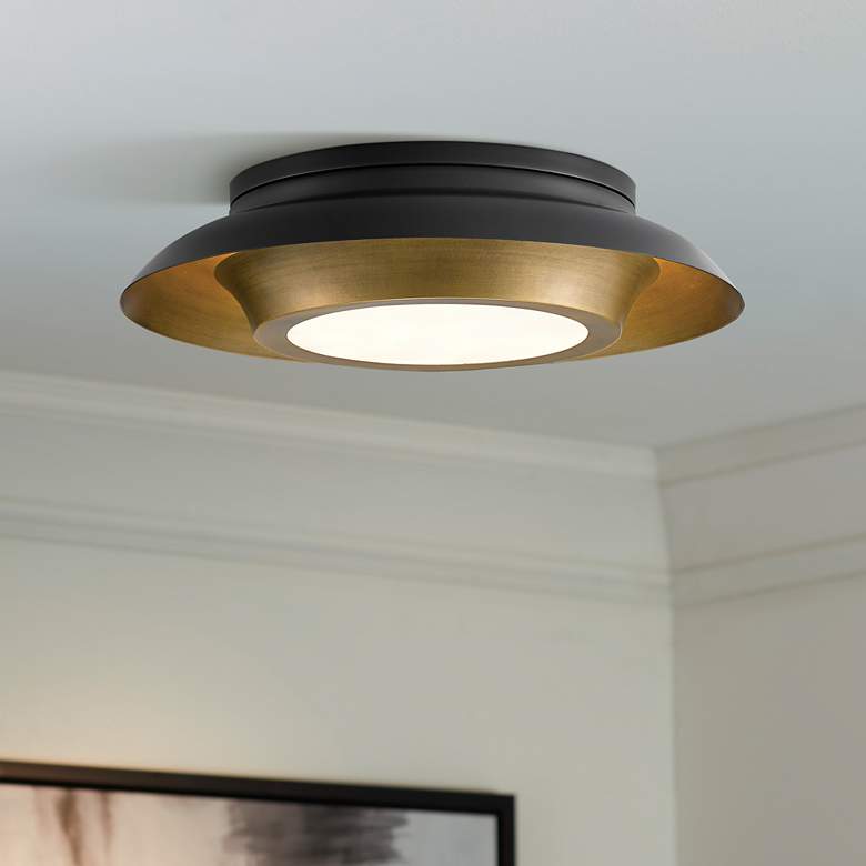 Image 1 Metaphor 19 1/2" Wide Antique Brass and Black Ceiling Light