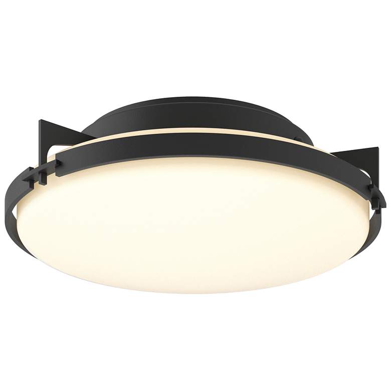 Image 1 Metra 14.2" Wide Black Flush Mount With Opal Glass Shade