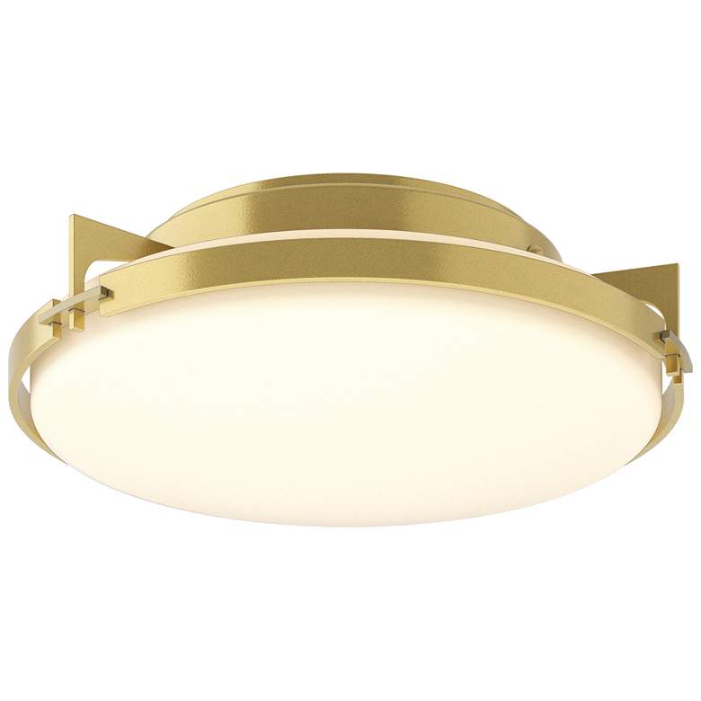Image 1 Metra 14.2 inch Wide Modern Brass Flush Mount With Opal Glass Shade