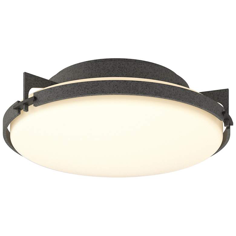 Image 1 Metra 14.2" Wide Natural Iron Flush Mount With Opal Glass Shade