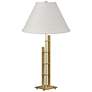 Metra 26.9"H Modern Brass Double Table Lamp With Natural Anna Shade