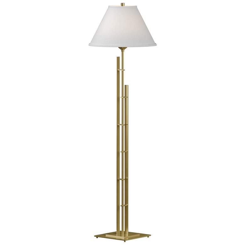 Image 1 Metra 57.2 inchH Modern Brass Double Floor Lamp With Natural Anna Shade