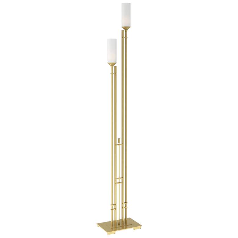 Image 1 Metra 74.7 inch High Tall Modern Brass Twin Floor Lamp With Opal Glass Sha