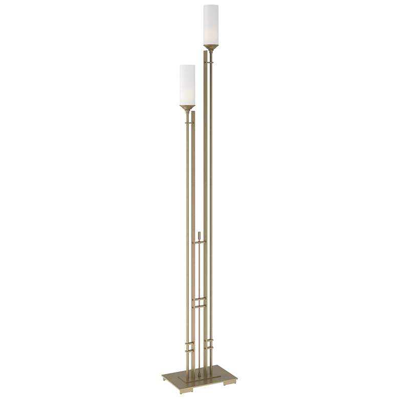 Image 1 Metra 74.7 inch High Tall Soft Gold Twin Floor Lamp With Opal Glass Shade