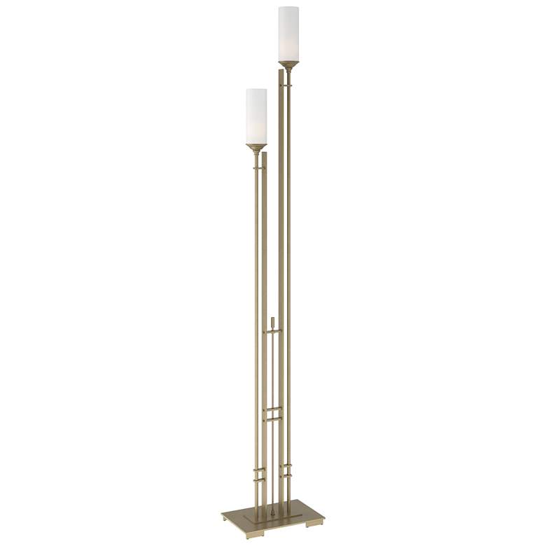 Image 1 Metra 74.7" High Tall Soft Gold Twin Floor Lamp With Opal Glass Shade
