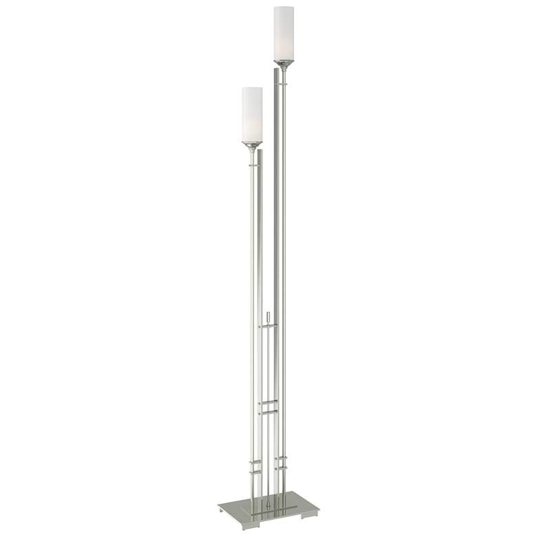 Image 1 Metra 74.7" High Tall Sterling Twin Floor Lamp With Opal Glass Shade