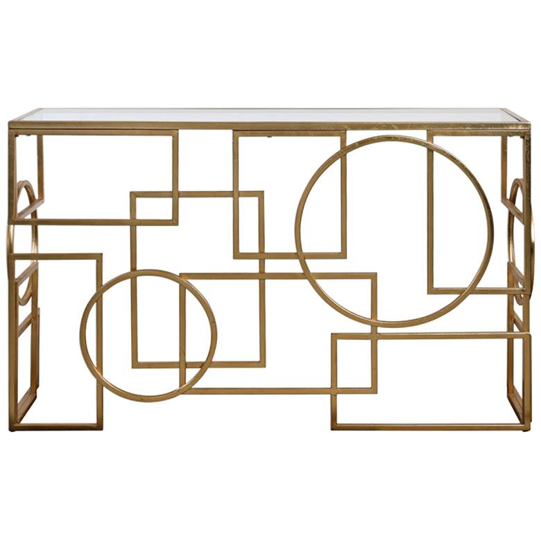 Metria 52 inch Wide Glass and Gold Leaf Geometric Console Table