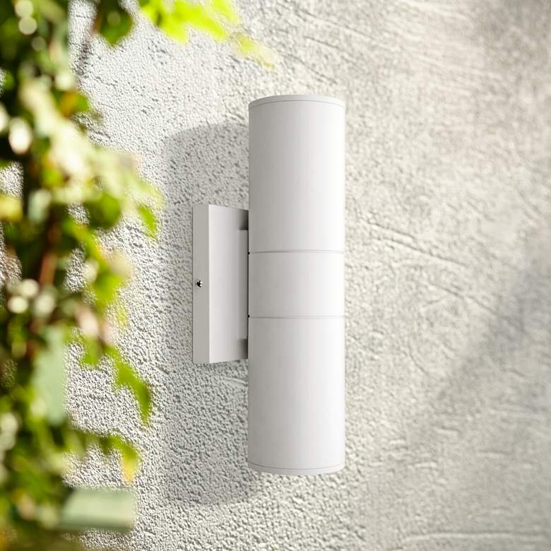 Image 1 Metro 11 3/4 inch High Matte White Dual LED Outdoor Wall Light