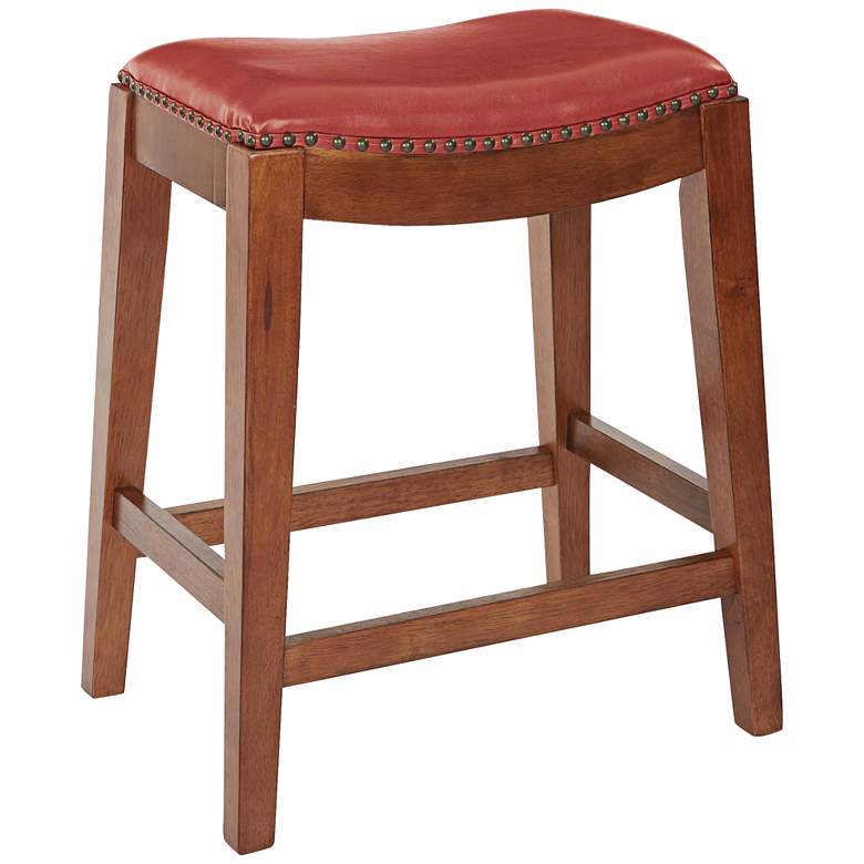 Image 1 Metro 24 1/2" Cranberry Bonded Leather Saddle Counter Stool