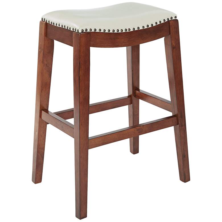 Image 1 Metro 29" Cream Bonded Leather Saddle Seat Bar Stool