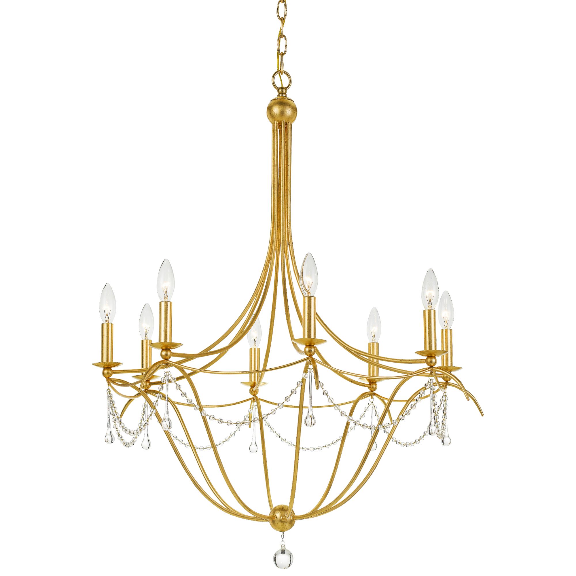 Metro 8 Light Crystal Beads Antique Gold Chandelier