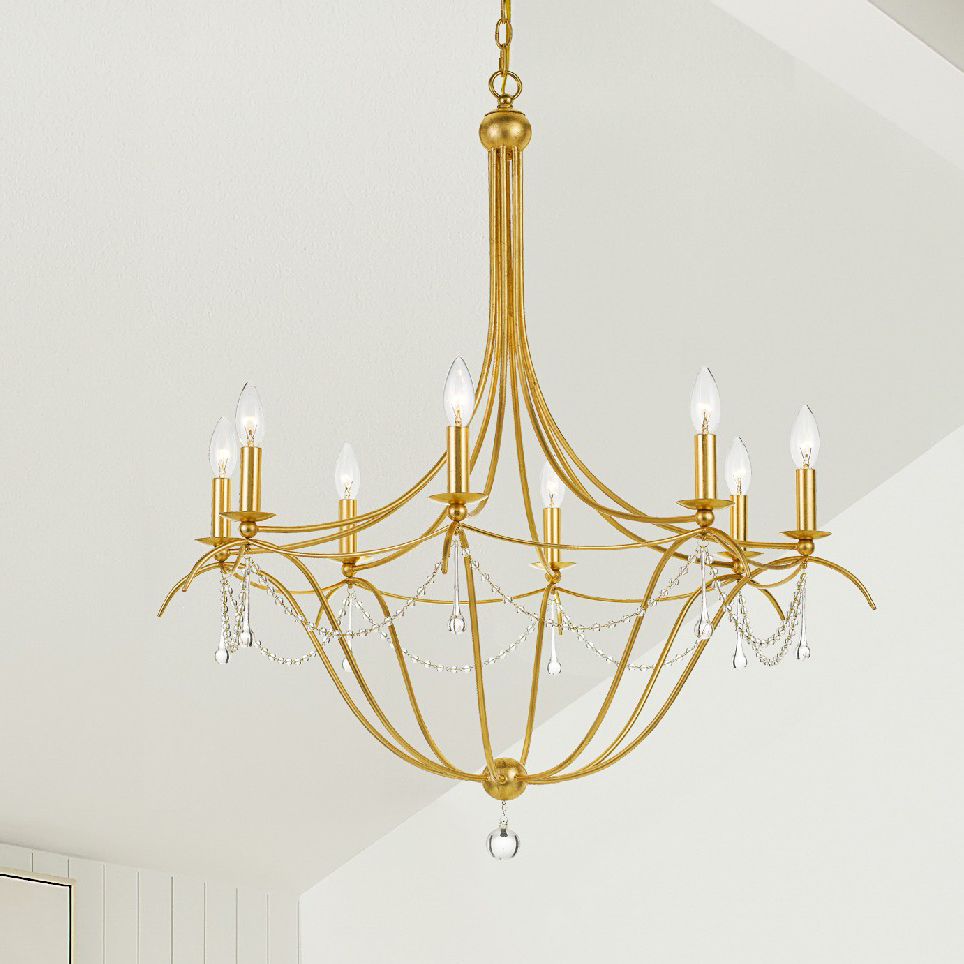 Image Metro 8 Light Crystal Beads Antique Gold Chandelier