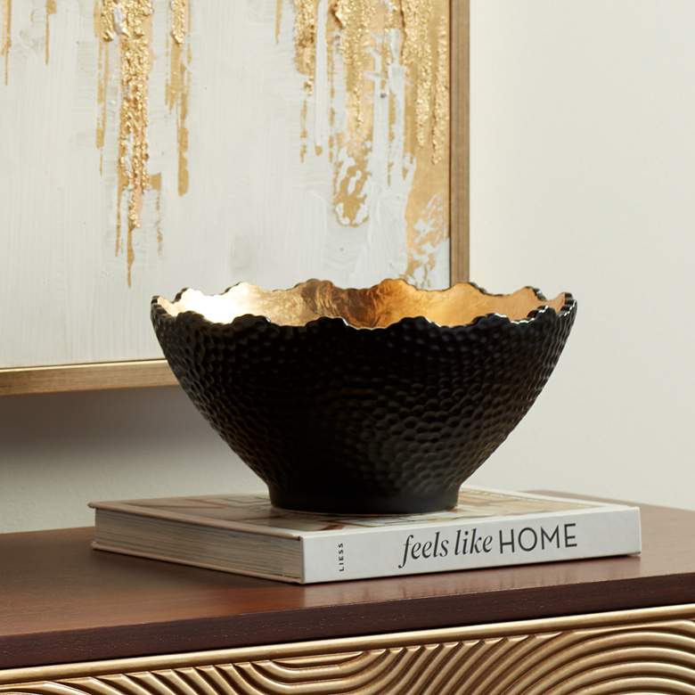 Image 1 Metro Luxe Gold and Black Rustic Modern Stoneware Decorative Bowl