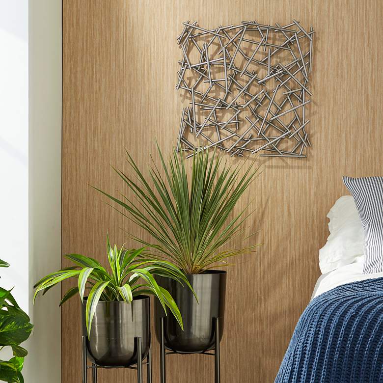 Image 1 Metro Polished Silver 20" Square Metal Wall Art