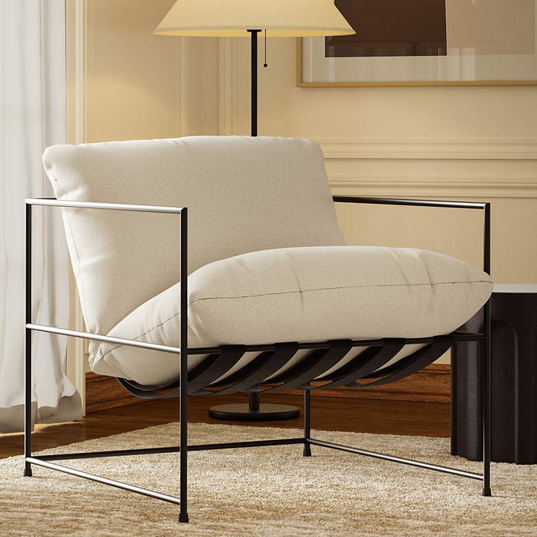 Image 1 Metro Trent 28.5" Wide Washed White Accent Chair Black Frame