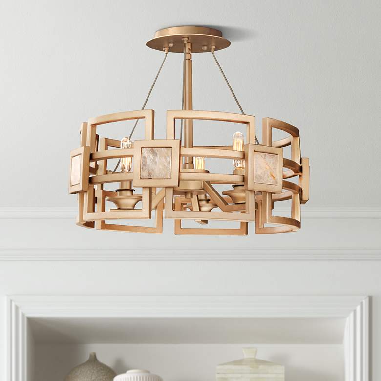 Image 1 Metropolis 17 inchW 3-Light Modern Gold Drum Ceiling Light