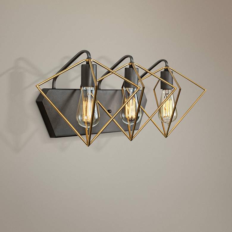 Image 1 Metropolis 23 1/2 inchW Antique Gold and Rustic Bronze 3-Light Bath Light