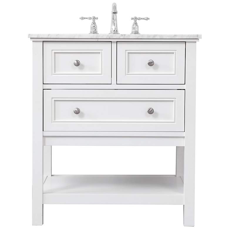 Image 2 Metropolis 30" Wide White Wood 3-Drawer Single Sink Vanity