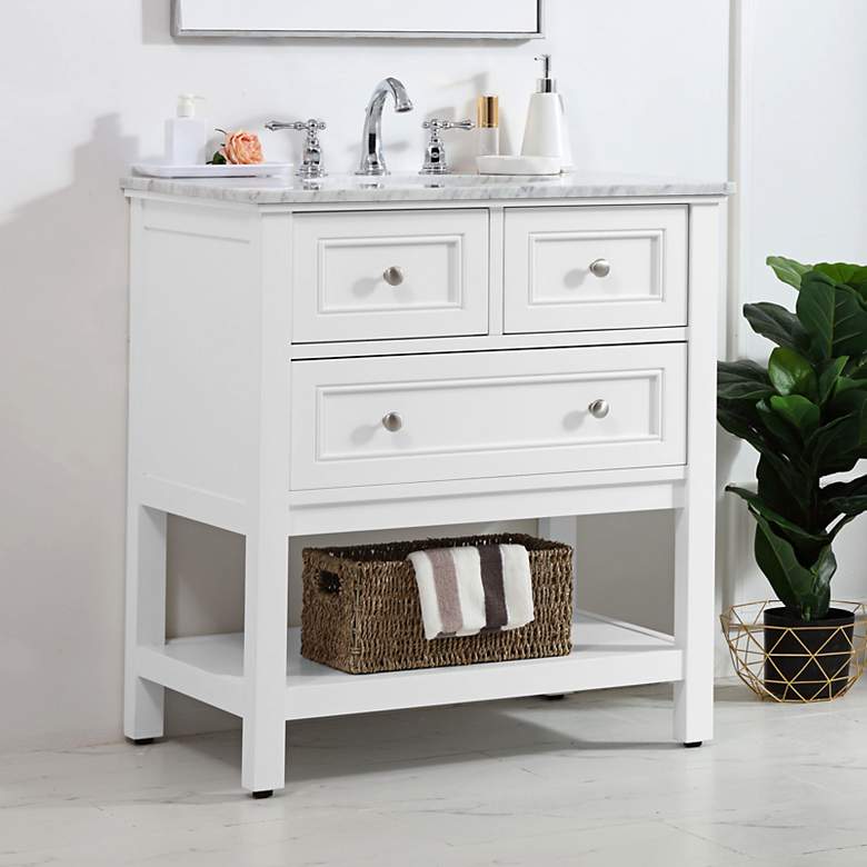 Image 1 Metropolis 30" Wide White Wood 3-Drawer Single Sink Vanity