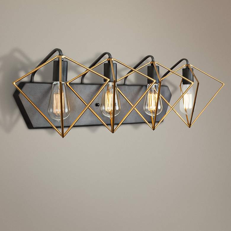 Image 1 Metropolis 31 1/2 inchW Antique Gold and Rustic Bronze 4-Light Bath Light