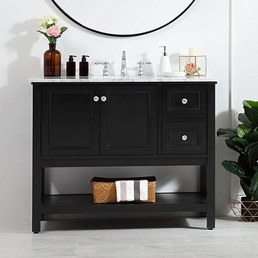 Metropolis 42"W Black 2-Drawer Single Sink Bathroom Vanity