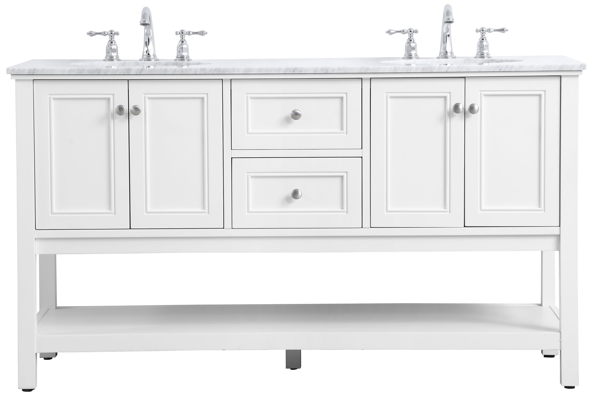 Image 2 Metropolis 60"W White 2-Drawer Double Sink Bathroom Vanity