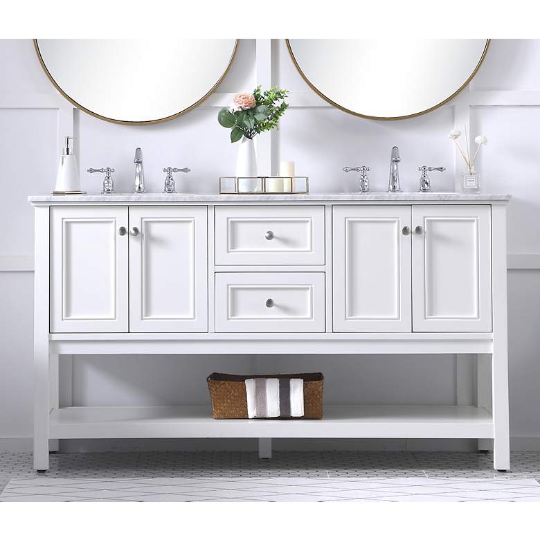 Image 1 Metropolis 60"W White 2-Drawer Double Sink Bathroom Vanity