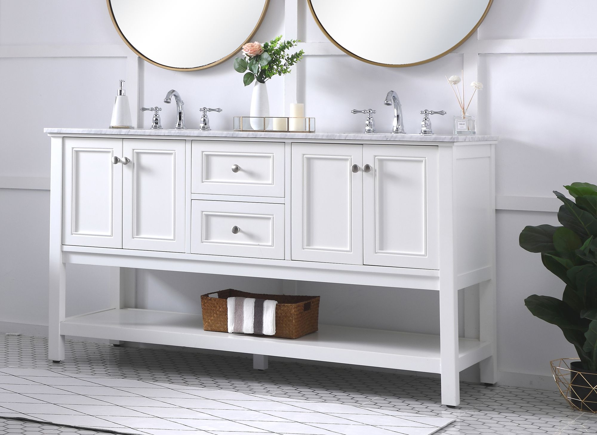 Image 3 Metropolis 60"W White 2-Drawer Double Sink Bathroom Vanity more views