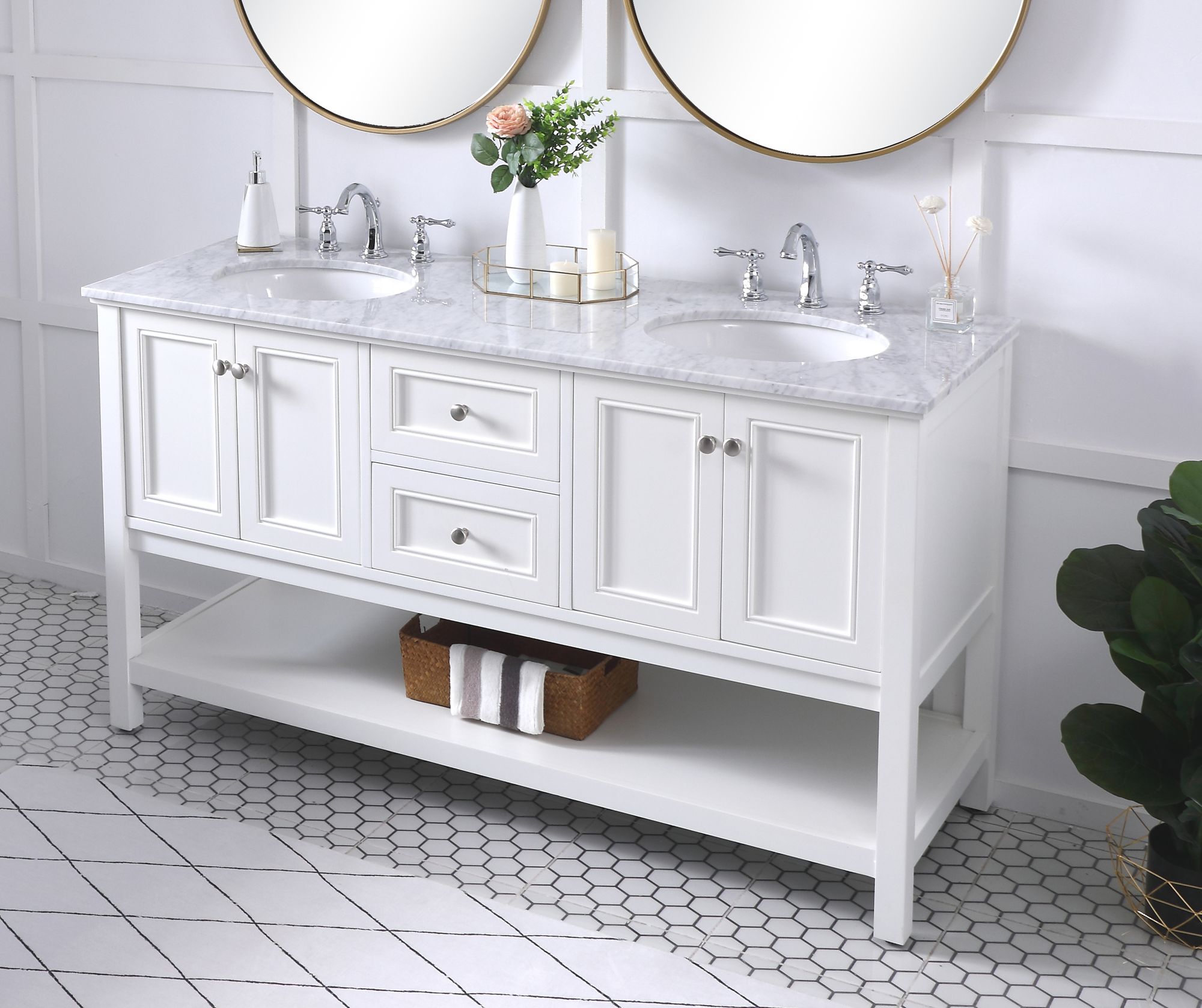 Image 4 Metropolis 60"W White 2-Drawer Double Sink Bathroom Vanity more views