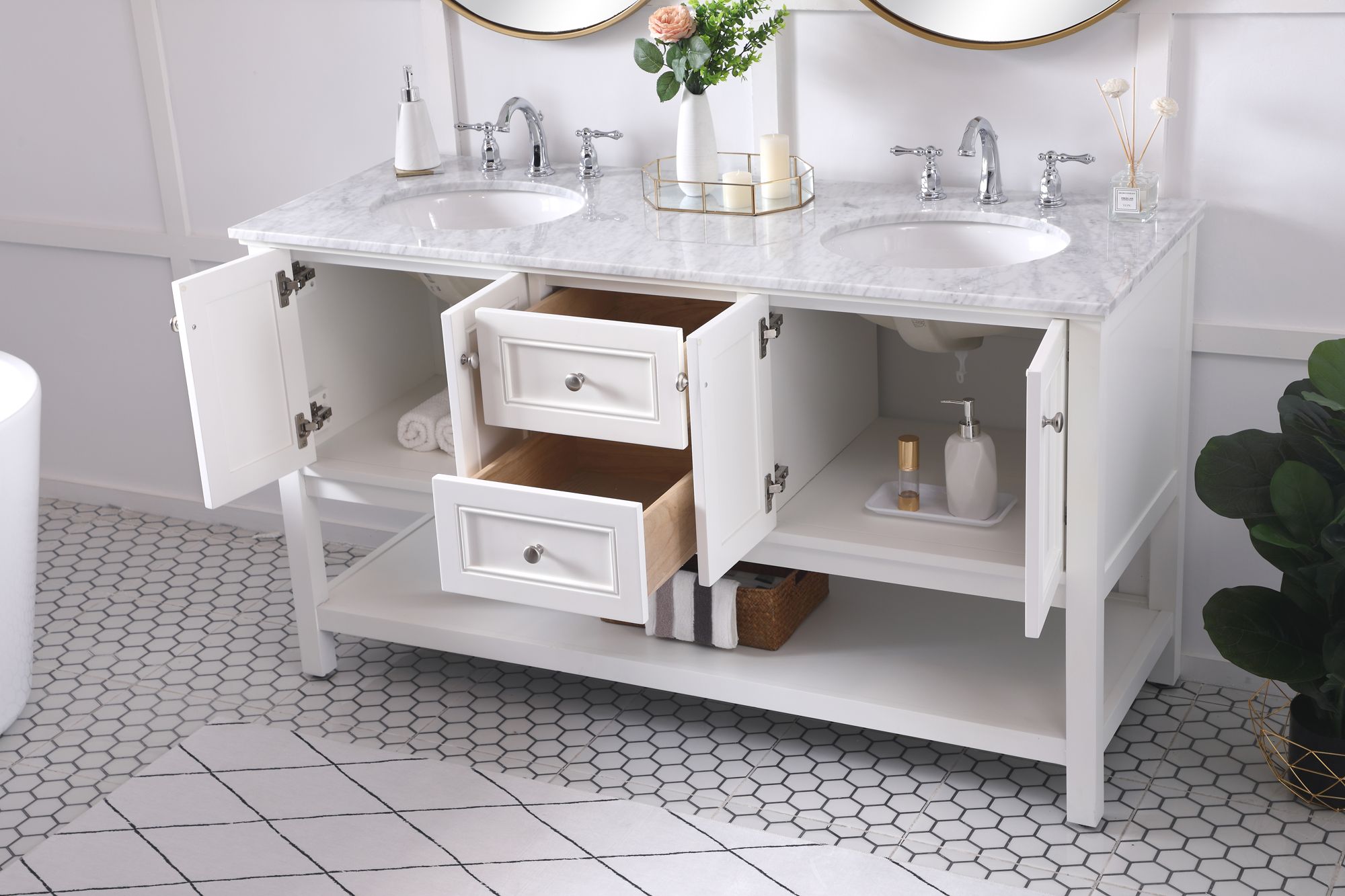 Image 5 Metropolis 60"W White 2-Drawer Double Sink Bathroom Vanity more views