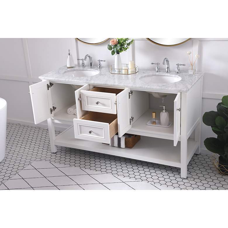 Image 5 Metropolis 60"W White 2-Drawer Double Sink Bathroom Vanity more views