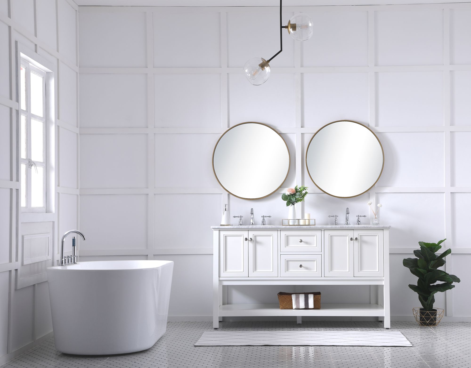 Metropolis 60"W White 2-Drawer Double Sink Bathroom Vanity