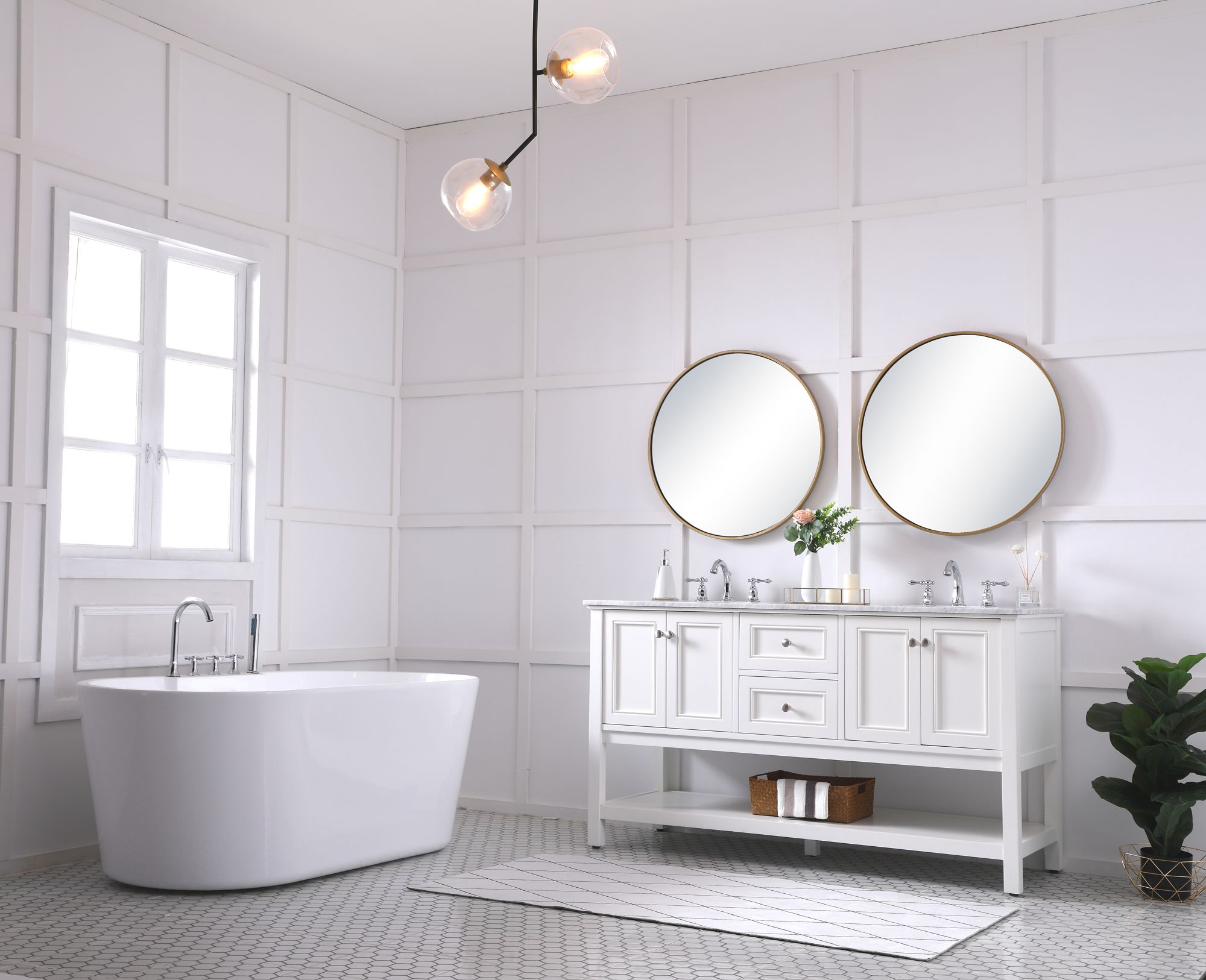 Metropolis 60"W White 2-Drawer Double Sink Bathroom Vanity