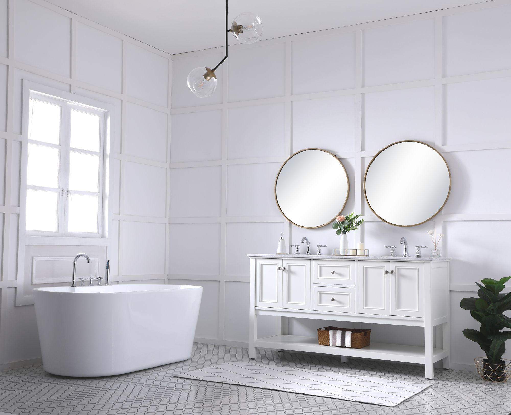 Metropolis 60"W White 2-Drawer Double Sink Bathroom Vanity