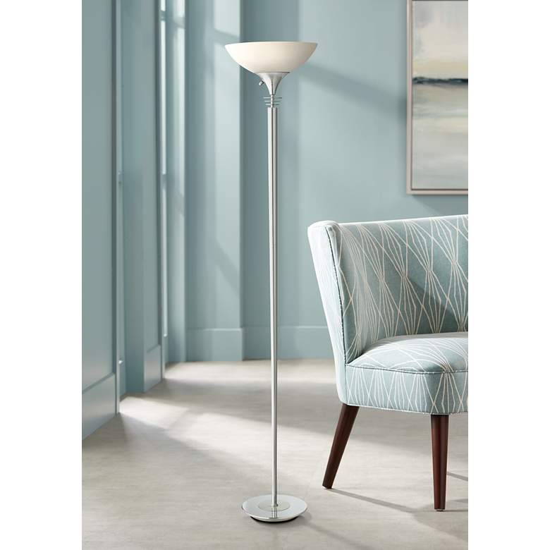 Image 1 Metropolis White and Chrome Torchiere Modern Floor Lamp