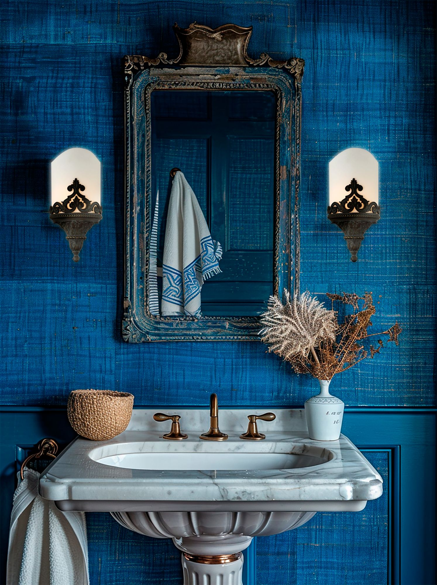 Image 2 Metropolitan 1-Light Aged Bronze Wall Sconce with White Alabaster Shade more views