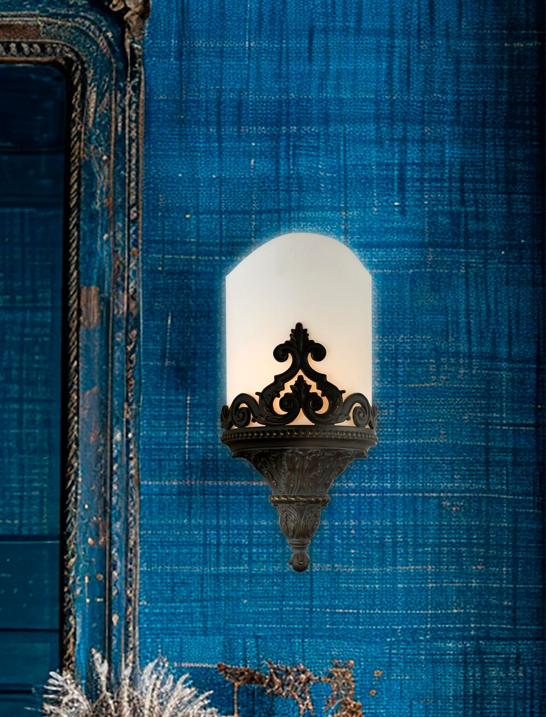 Image 4 Metropolitan 1-Light Aged Bronze Wall Sconce with White Alabaster Shade more views