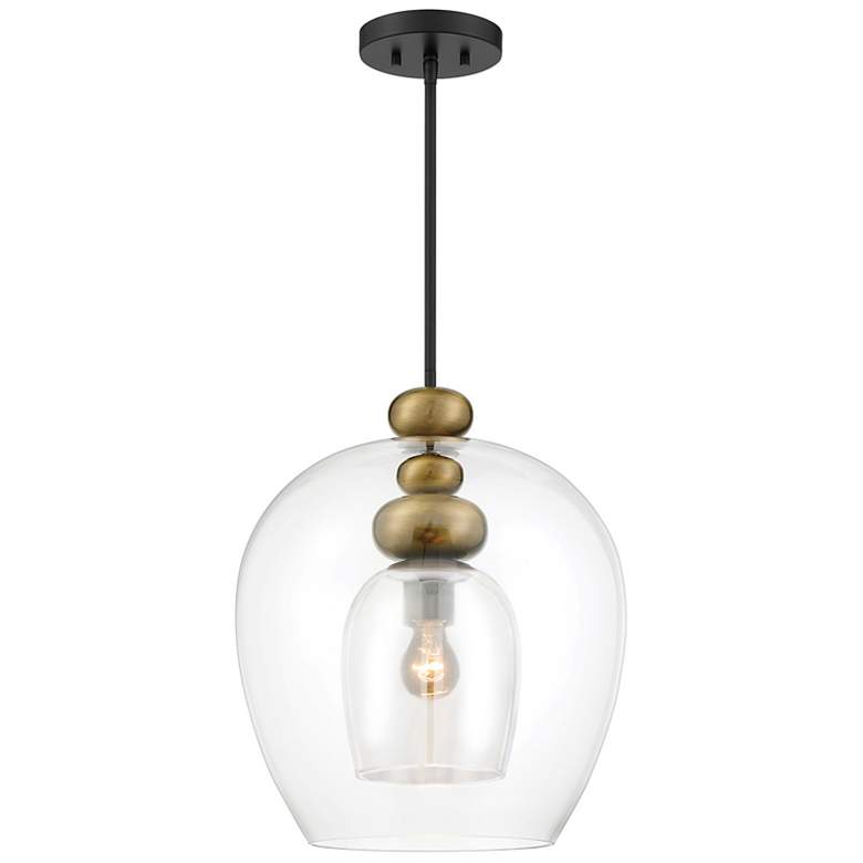 Image 1 Metropolitan Amesbury 1-Light 11.75-in Coal Black and Brass Indoor Pendant