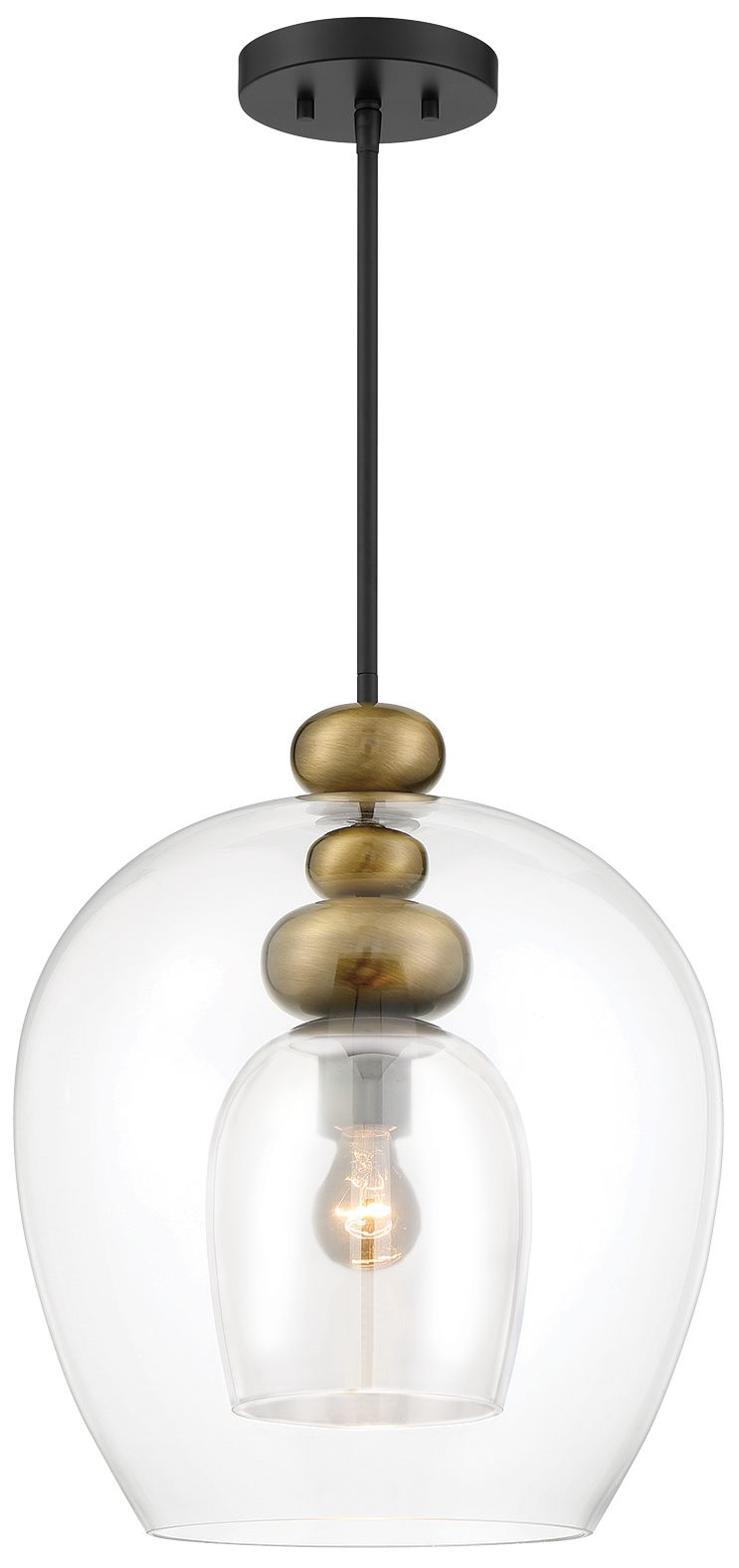 Image 3 Metropolitan Amesbury 1-Lt 11.75-in Black n Brass Pendant with Glass Shade more views