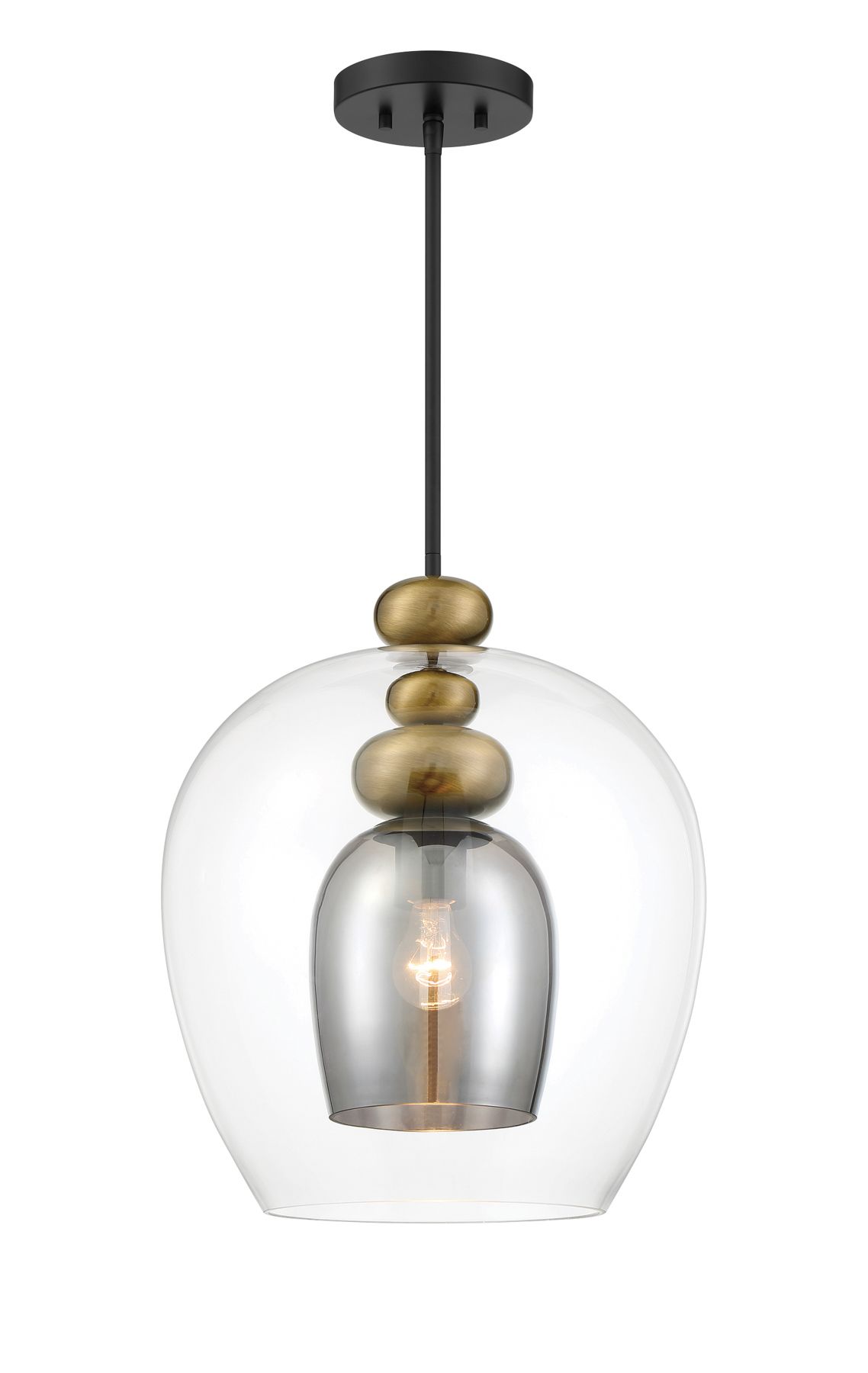 Image 3 Metropolitan Amesbury 1-Lt 15.75-in Black n Brass Pendant with Glass Shade more views