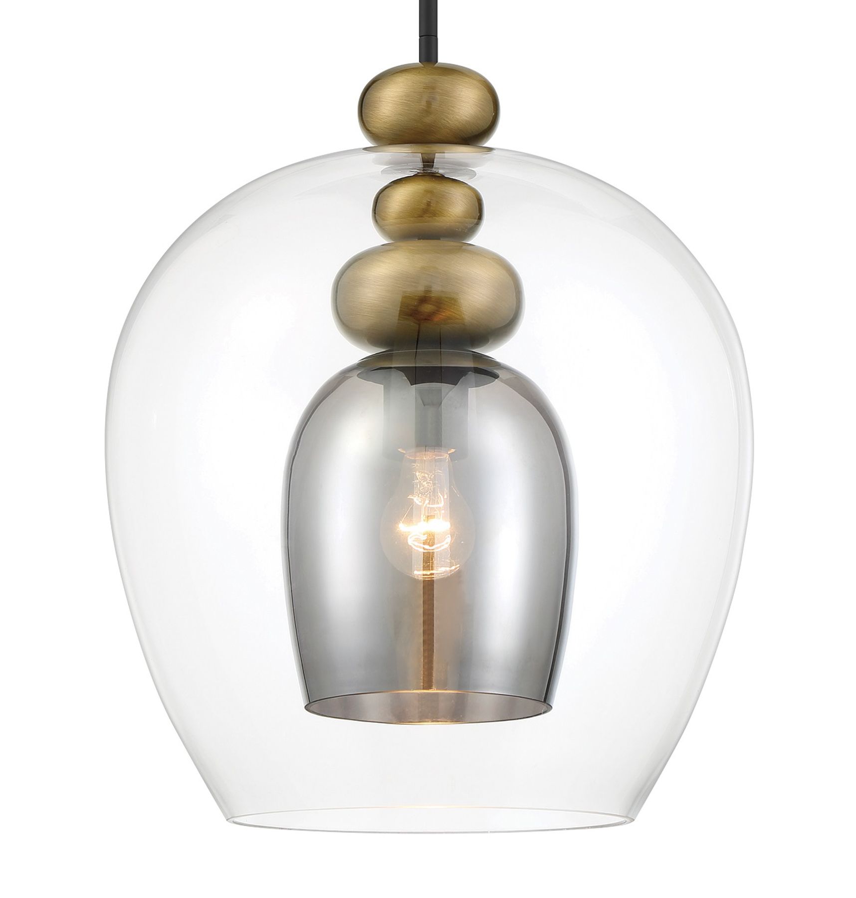 Image 4 Metropolitan Amesbury 1-Lt 15.75-in Black n Brass Pendant with Glass Shade more views