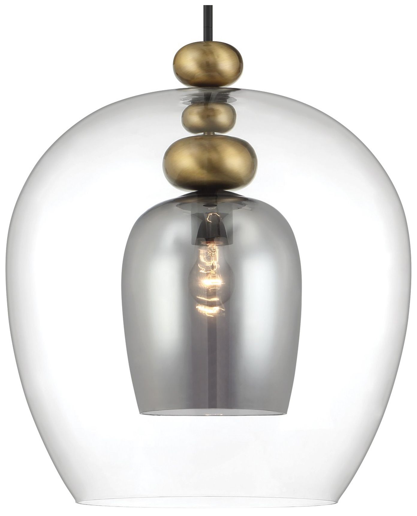 Image 2 Metropolitan Amesbury 1-Lt 19.75-in Black n Brass Pendant with Glass Shade more views