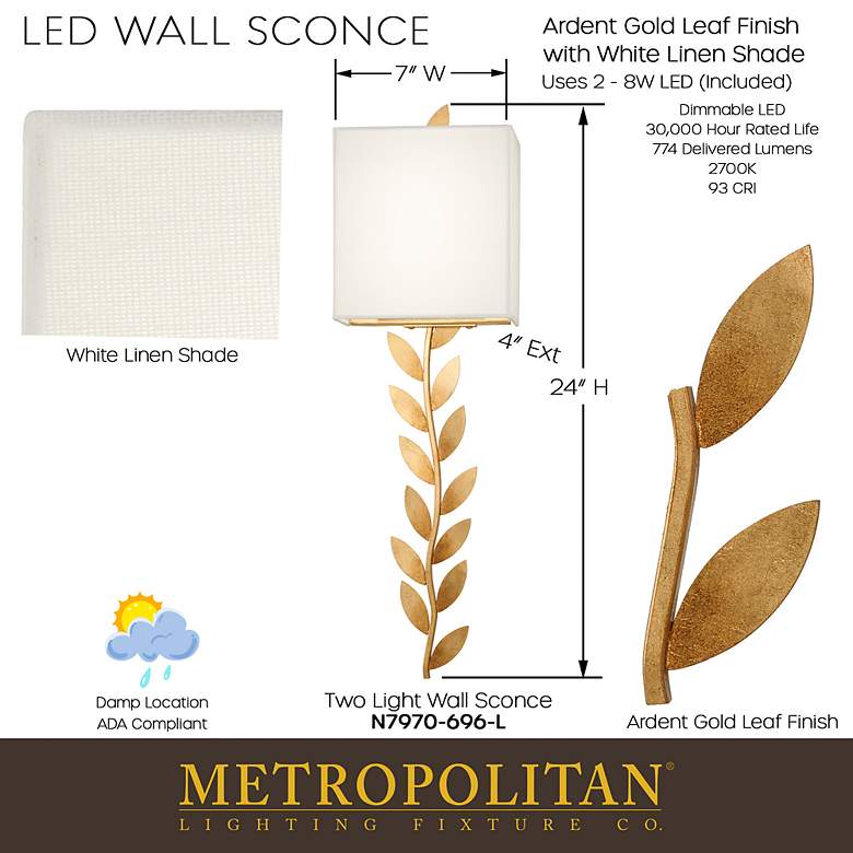 Image 5 Metropolitan Arbor Grove 24" High Gold Lead LED Wall Sconce more views