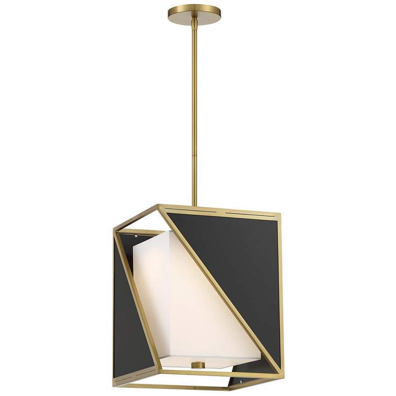 Image 1 Metropolitan Aspect LED Black and Soft Brass Pendant with White Linen Shade