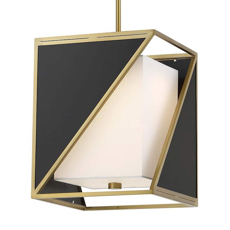Image 2 Metropolitan Aspect LED Black and Soft Brass Pendant with White Linen Shade more views