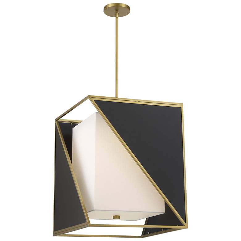 Image 1 Metropolitan Aspect LED Black and Soft Brass Pendant with White Linen Shade